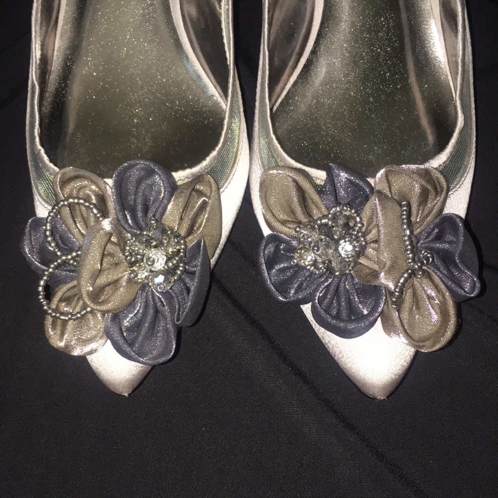 J. Renee Adderley Slingback, Gray Crepe Satin 11 M